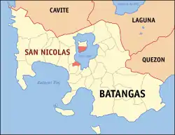 Map of Batangas with San Nicolas highlighted