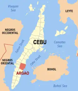 Map of Cebu with Argao highlighted