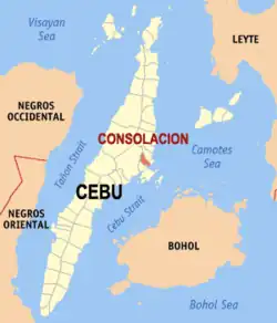 Map of Cebu with Consolacion highlighted