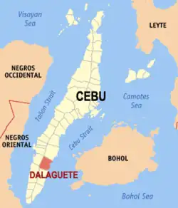 Map of Cebu with Dalaguete highlighted