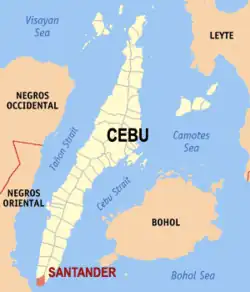 Map of Cebu with Santander highlighted