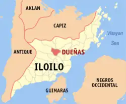 Map of Iloilo with Dueñas highlighted