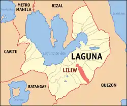 Map of Laguna with Liliw highlighted