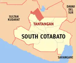 Map of South Cotabato with Tantangan highlighted