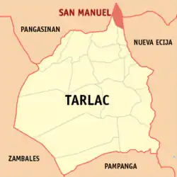 Map of Tarlac with San Manuel highlighted