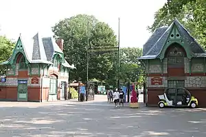 Gatehouses, Philadelphia Zoo, Fairmount Park, Philadelphia (1875–76, altered), Furness & Hewitt.