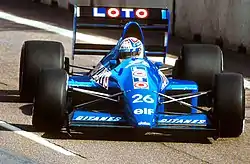 Philippe Alliot driving the Ligier JS33 at the 1990 United States Grand Prix.