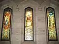 Lobby area, stained glass windows