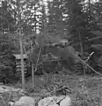 Camouflaged Finnish Sturmgeschütz III assault gun on the battlefield