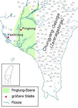 Pingtung Plain (colored green)