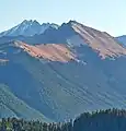 West aspect of Plummer Mountain (center) with Bonanza Peak (behind, left)