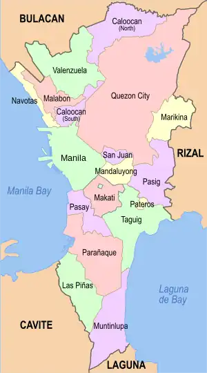 Metro Manila (NCR) map showing its localities