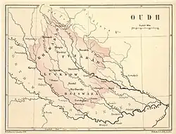 The Kingdom of Oudh in 1856 (red)