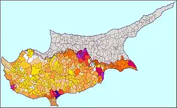 Population map of the Republic of Cyprus