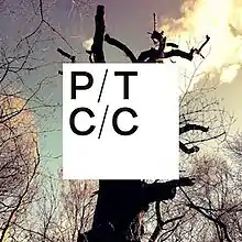 A photo of a tree with its branches cut, white square with "P/T" and "C/C" superimposed