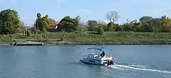 The Port Robinson ferry approaches the east bank of the Welland Canal.