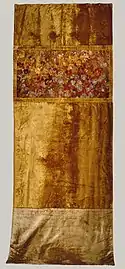 Silk velvet, and silk appliquéd and embroidered with silk and wool, silk damask, c. 1883