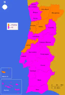 Most voted political force by district or autonomous region.