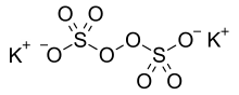 Two potassium cations and one peroxydisulfate anion