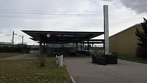 Station platforms with overhead canopy