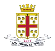 The College crest incorporates a cross and four groups of scallop shells. A scallop shell, associated with the apostle James, is a mark of pilgrimage or crusade. The coronet and the horizontal label at the top of the shield, with its two anchors, are found in the coat of arms of Prince Alfred, the second son of Queen Victoria. The date ‘1869’ is the school’s foundation year.