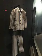 This uniform on display was worn by prisoners in Nazi concentration camps.