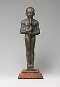 Ptah statue; 1070–712 BC; bronze, gold leaf and glass; height: 29.5 cm; Metropolitan Museum of Art