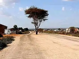 The main tarmac road in Qoryale