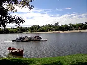 Pontoon ferry over Cebollatí River at La Charqueada