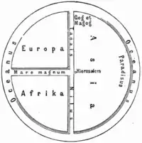 Ideal reconstruction of medieval T-and-O maps (from Meyers Konversationslexikon, 1895)(Asia shown on the right)