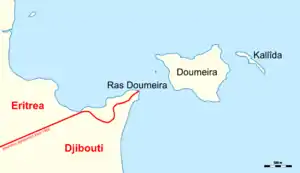 Map of Ras Doumeira with the de facto  border