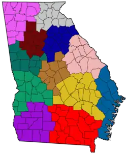 Central Georgia highlighted in brown