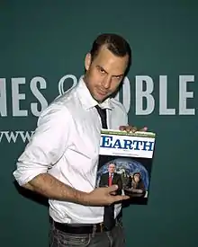 Blomquist at the launch of Earth, which he helped write.