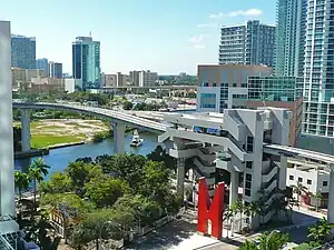 From northeast with Metromover station in foreground in 2010