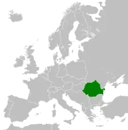 The Socialist Republic of Romania in 1989 in dark green