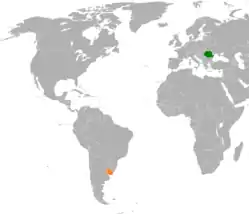 Map indicating locations of Romania and Uruguay