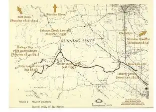 The Running Fence's 24.5 mile course with Russian, Mexican, and American historic features noted.