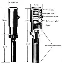 USSR pressure fuze for booby-trap purposes e.g. victim steps on loose floorboard with fuze (connected to TNT explosives) concealed underneath. c. 1950s