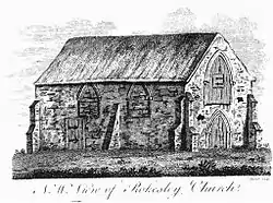 "N.W. view of Rokesley Church" Engraving of St Botolph's Church, Ruxley, appearing in The History and Topographical Survey of the County of Kent: Volume 2. by Edward Hasted