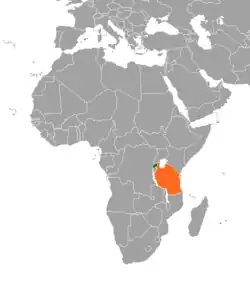 Map indicating locations of Rwanda and Tanzania