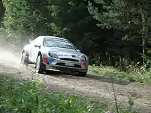 François Duval driving a Ford Puma S1600 at the 2001 Rally Finland.