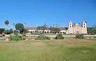 Frontal view of the Santa Barbara mission.