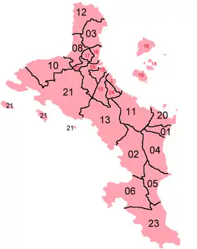 A clickable map of Mahe Island exhibiting its ditricts.