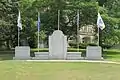 Starke County Veterans Memorial and the Starke County Courthouse, Knox, Indiana.