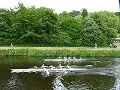 A Durham college Men's Coxed Four race (St. Mary's closest)