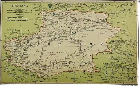 Map including the China-Russia border in the modern-day Tajikistan area (1917)