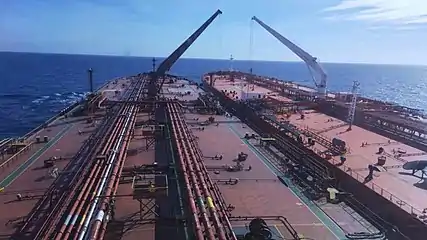 Ship-to-ship cargo transfer operations on Suezmax Oil tanker