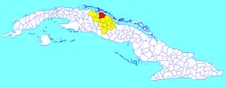 Sagua la Grande municipality (red) within  Villa Clara Province (yellow) and Cuba