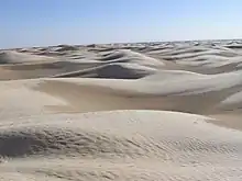 A photograph of sand dunes in the Sahara desert near Tozeur in Tunisia