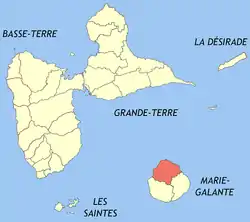 Location of the commune (in red) within Guadeloupe